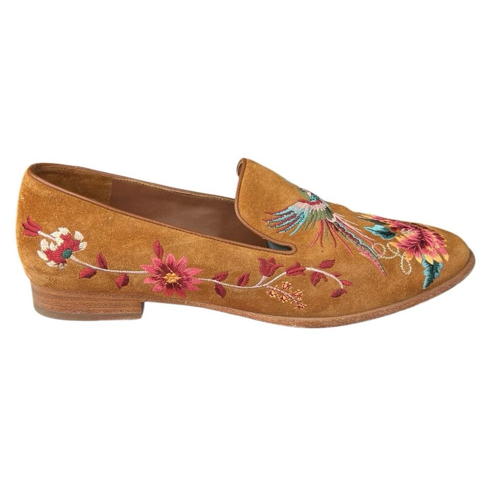 Johnny Was Women’s Freja Brown Suede Floral Bohemian Loafer Size US 8.5